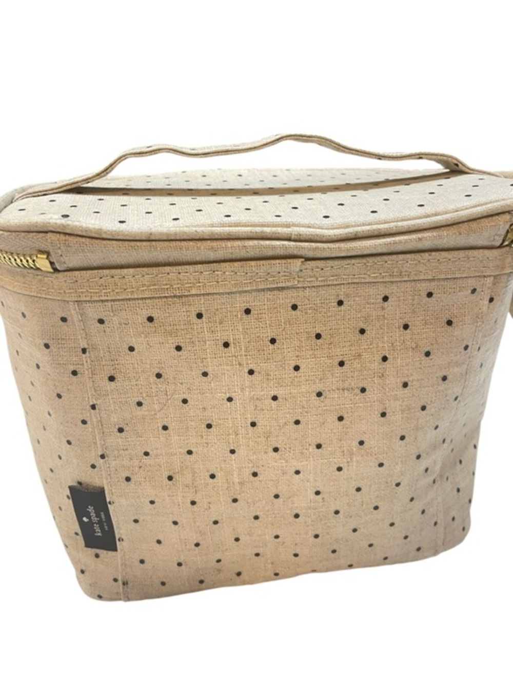 kate spade Beige and Black Polka Dot Top-Handle  Put to Lunch bag